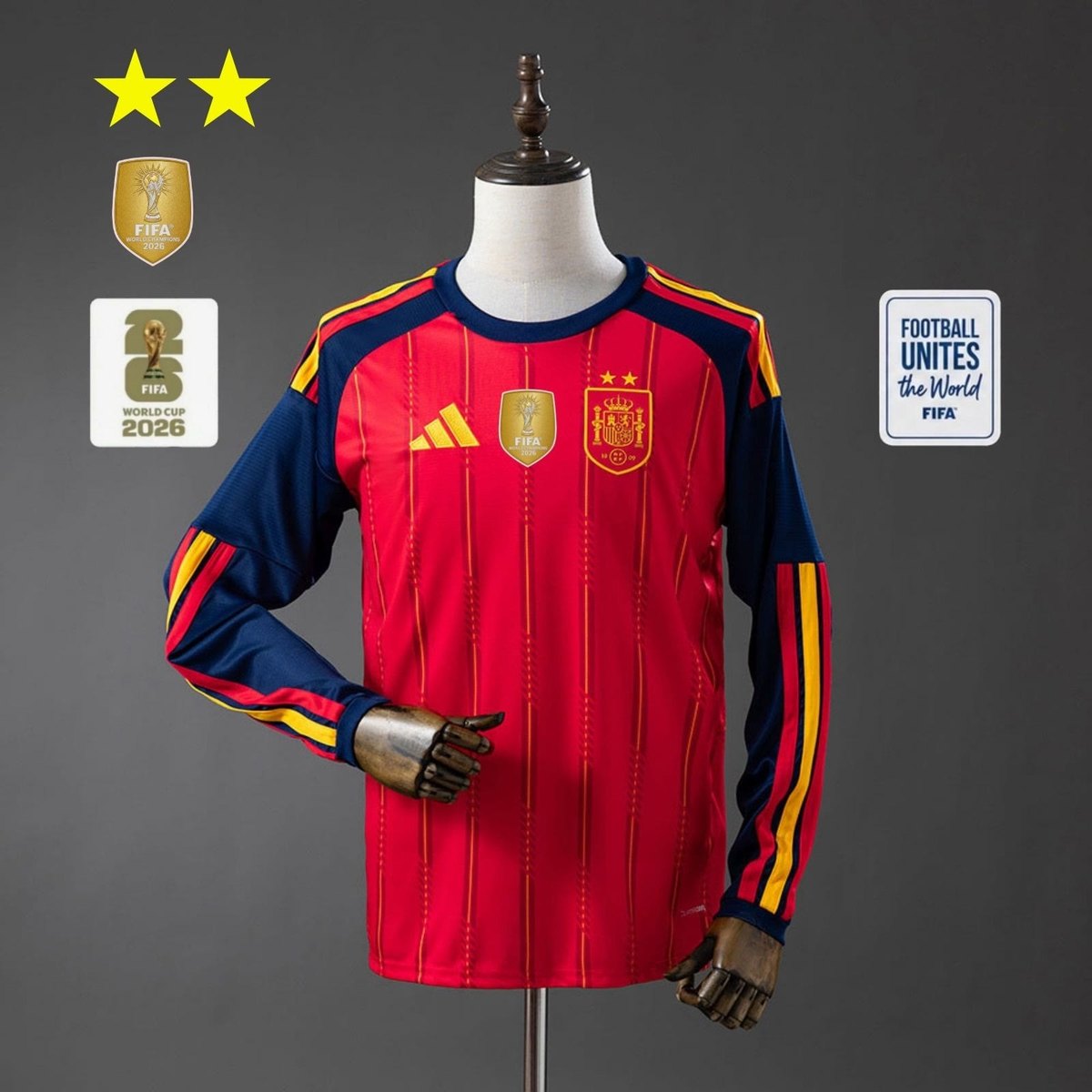 Spain 2026 Home 2-Star Champion Edition Long Sleeve Jersey