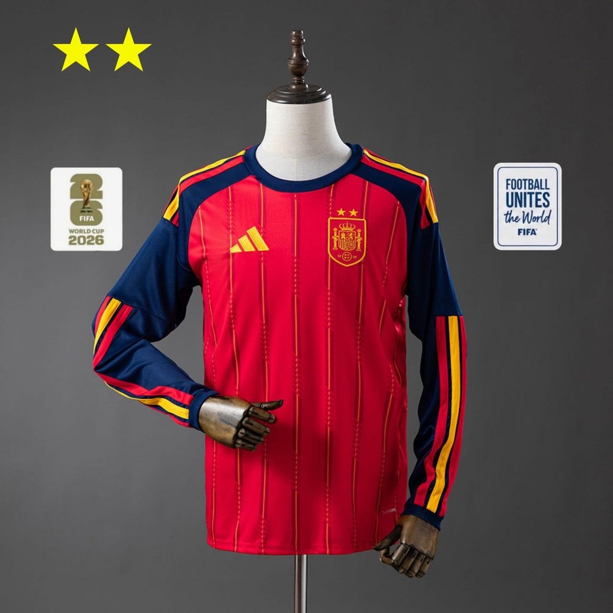Spain 2026 Home 2-Star Champion Edition Long Sleeve Jersey